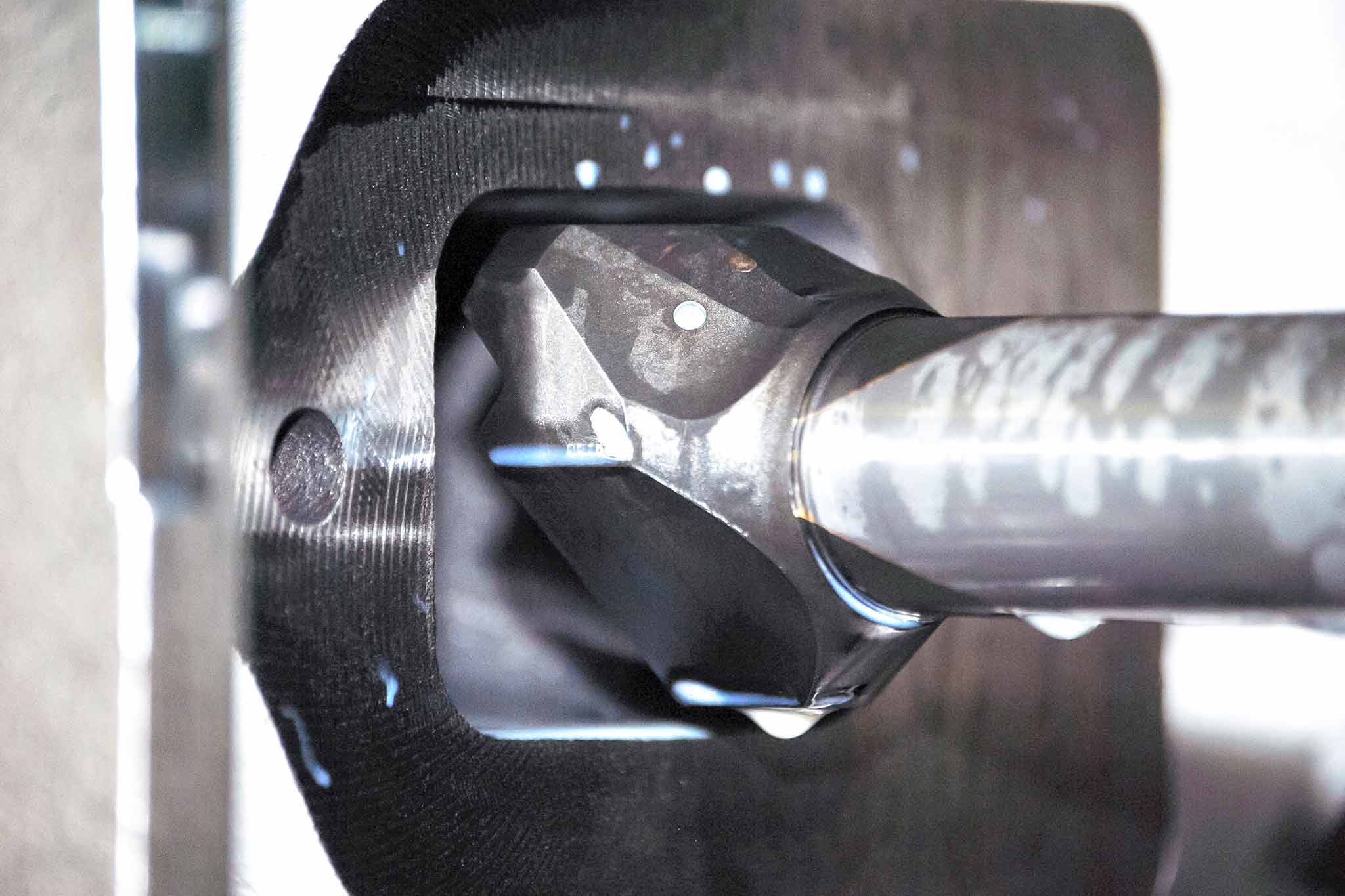 The face milling cutter when entering the workpiece via the inlet opening.