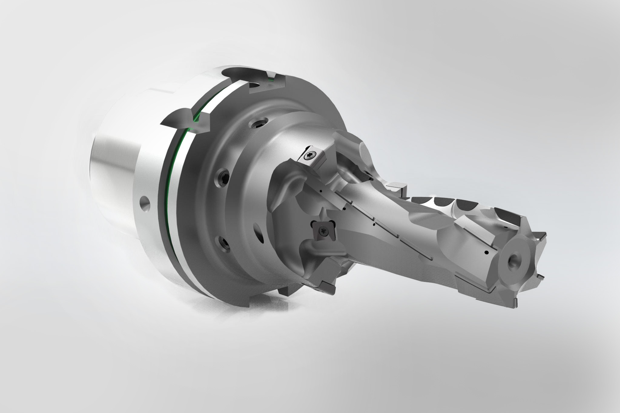 A rendering of the circular milling cutter for face and peripheral milling of the structural part.