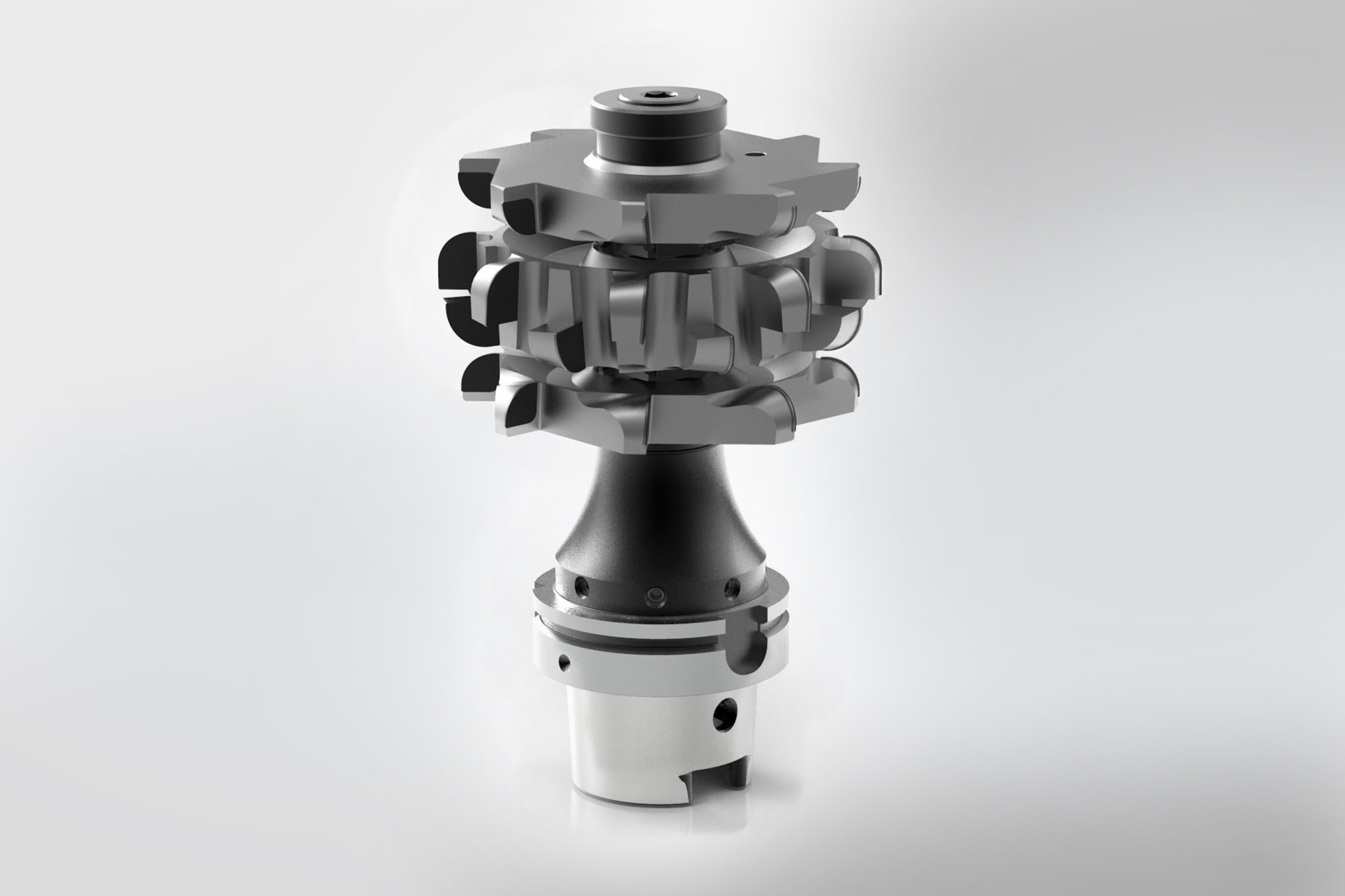 A rendering of the disc milling cutter for slot and facing of the structural part.