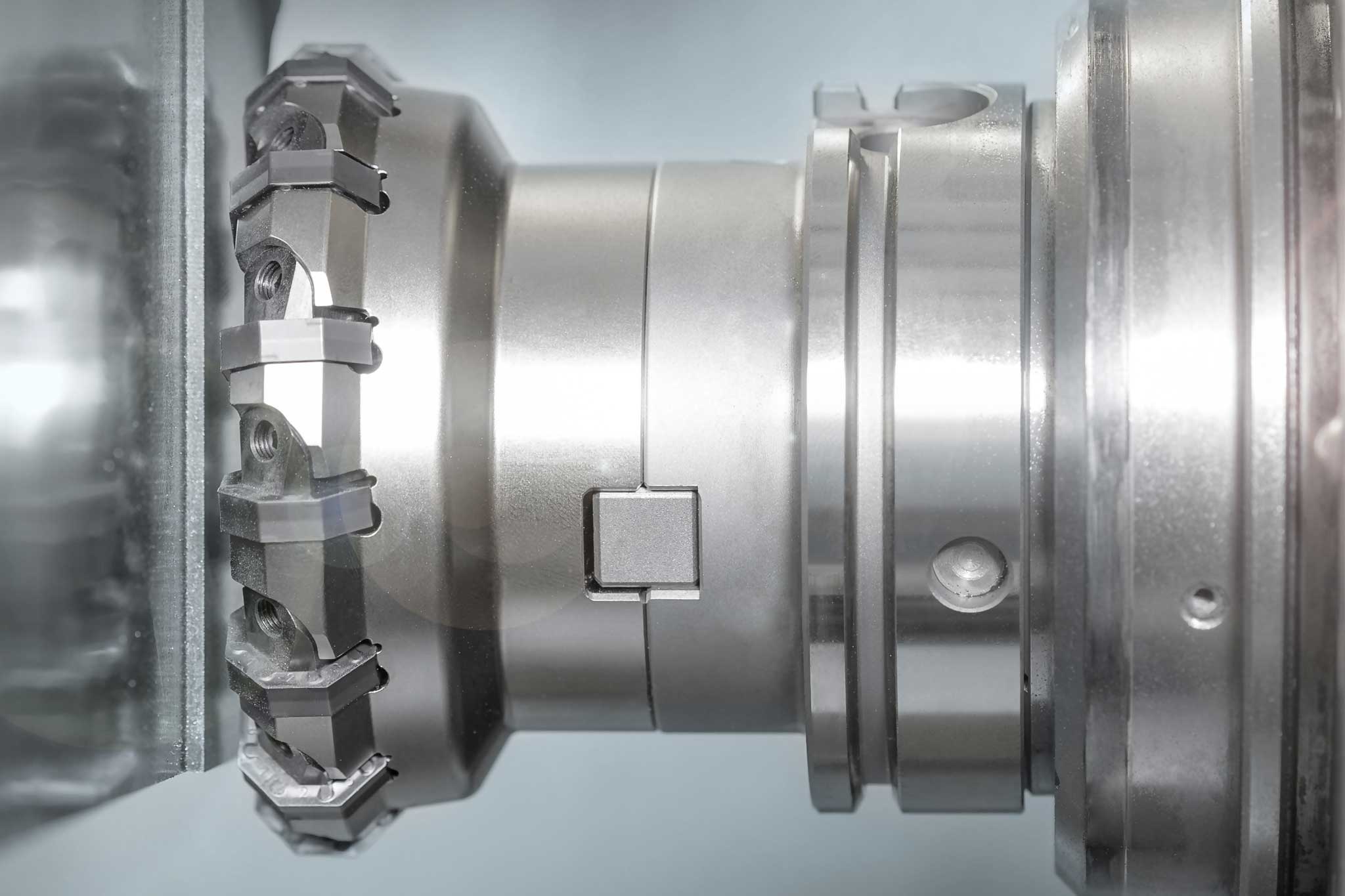 A NeoMill face milling cutter during machining.