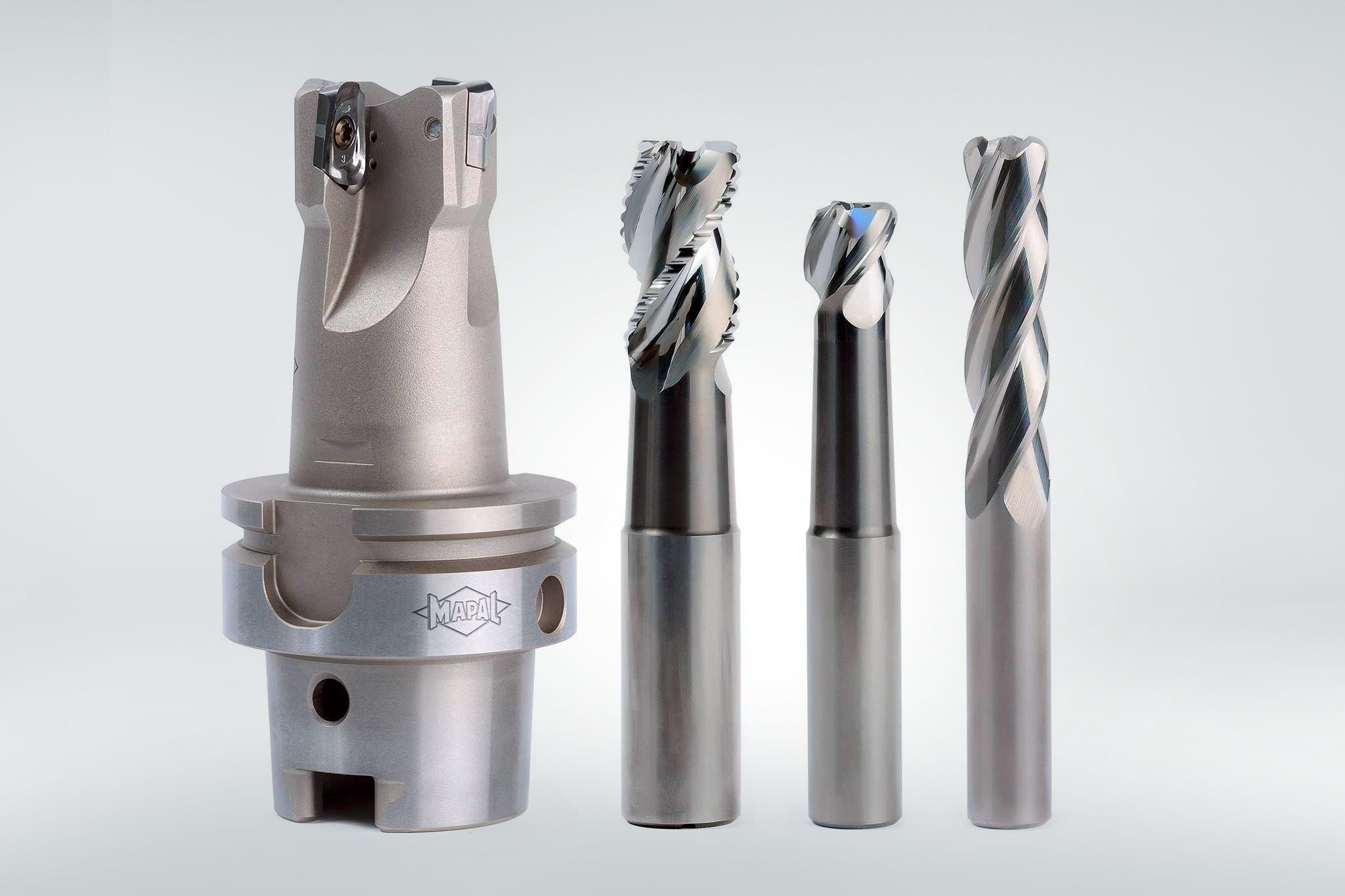 Four stationary milling tools for roughing, semi-finishing and finishing.